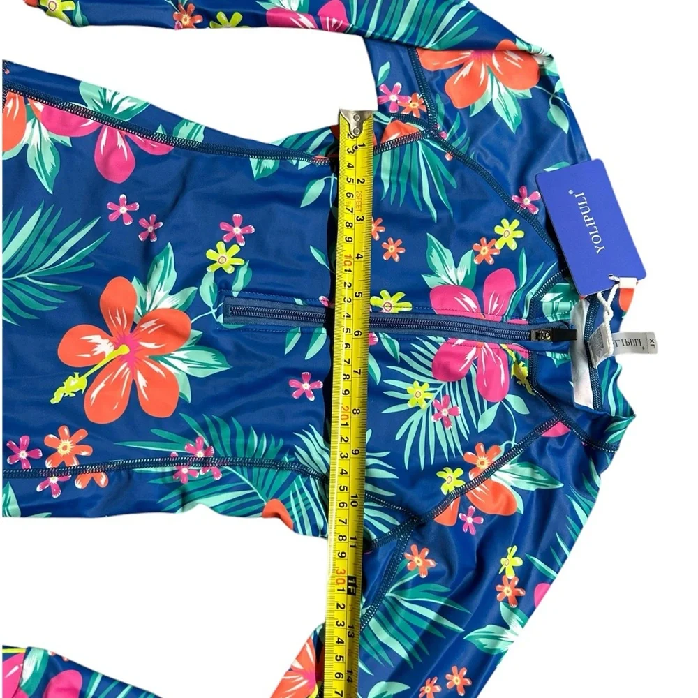 YOLIPULI Girls Long Sleeve Rashguard Swimsuit UV Protection One-Piece Swimwear - Picture 4 of 4